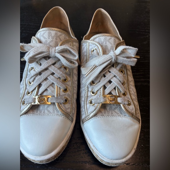 Michael Kors Shoes - Michael Kors White and Gold Woven Leather Sneakers